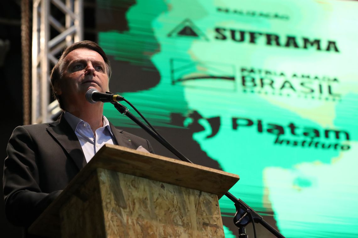O presidente da República Jair Bolsonaro, participa da abertura da I Feira de Sustentabilidade do Polo Industrial de Manaus ( FesPIM)