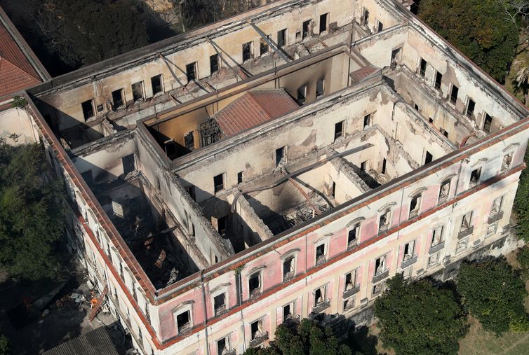 Vista aérea do Museu Nacional do Rio de Janeiro, na Quinta da Boa Vista, no Rio de Janeiro