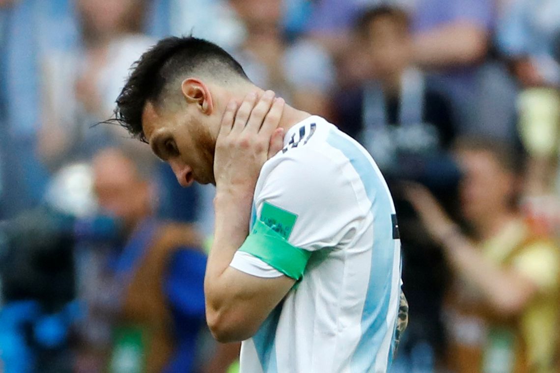 Soccer Football - World Cup - Round of 16 - France vs Argentina - Kazan Arena, Kazan, Russia - June 30, 2018 Argentina's Lionel Messi looks dejected after the match REUTERS/Michael Dalder