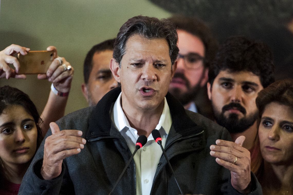 Marcelo Camargo/Agência Brasil O candidato à Presidência da República, Fernando Haddad, durante declaração após resultado do primeiro turno das eleições.
