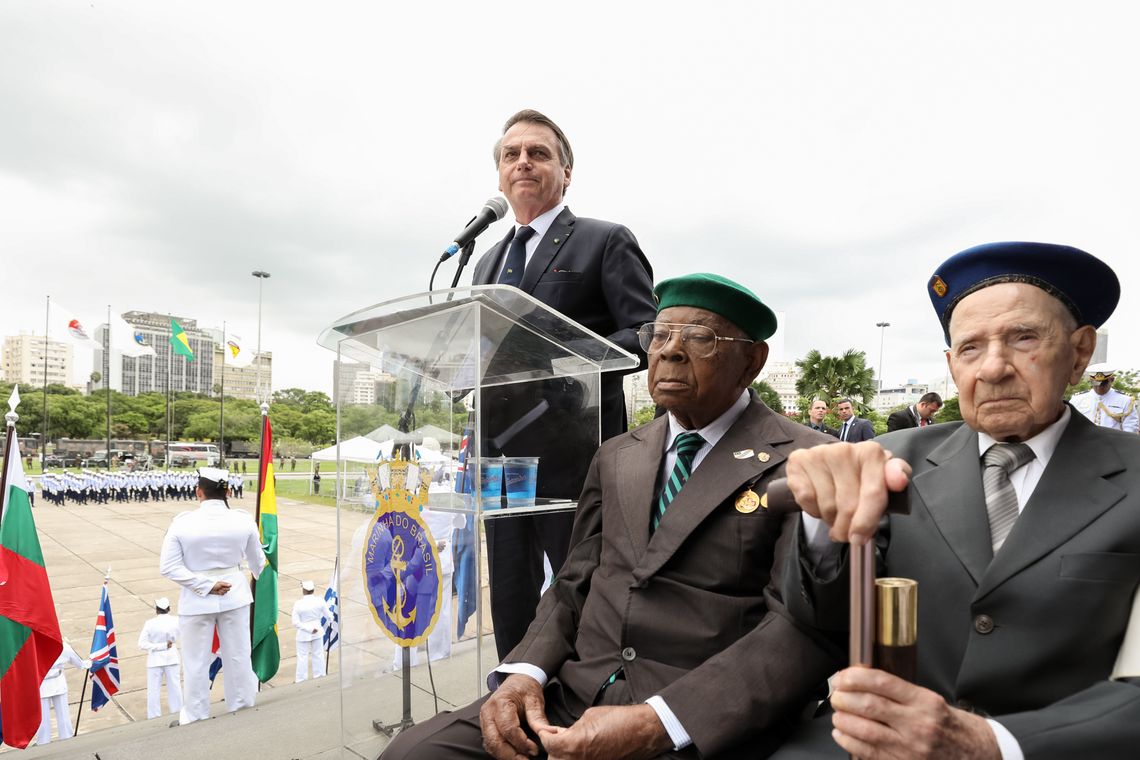 Marcos Corrêa/PR O Presidente da República, Jair Bolsonaro, participa da cerimônia do Dia da Vitória e de Imposição da Medalha da Vitória.