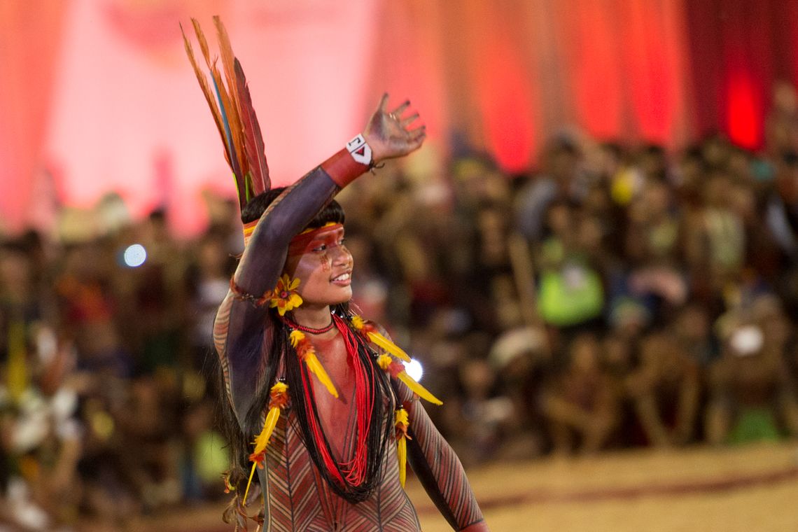 Marcelo Camargo/Agência Brasil Palmas (TO) - Mulheres de diversas etnias participam de desfile de beleza indígena durante os Jogos Mundiais dos Povos Indígenas ( Marcelo Camargo/Agência Brasil)