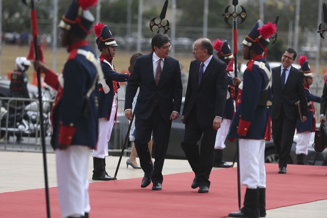José Cruz/Agência Brasil O chanceler brasileiro, Aloysio Nunes Ferreira, recebe o ministro das Relações Exteriores e Mobilidade Humana do Equador, José Valencia Amores, no Palácio Itamaraty.