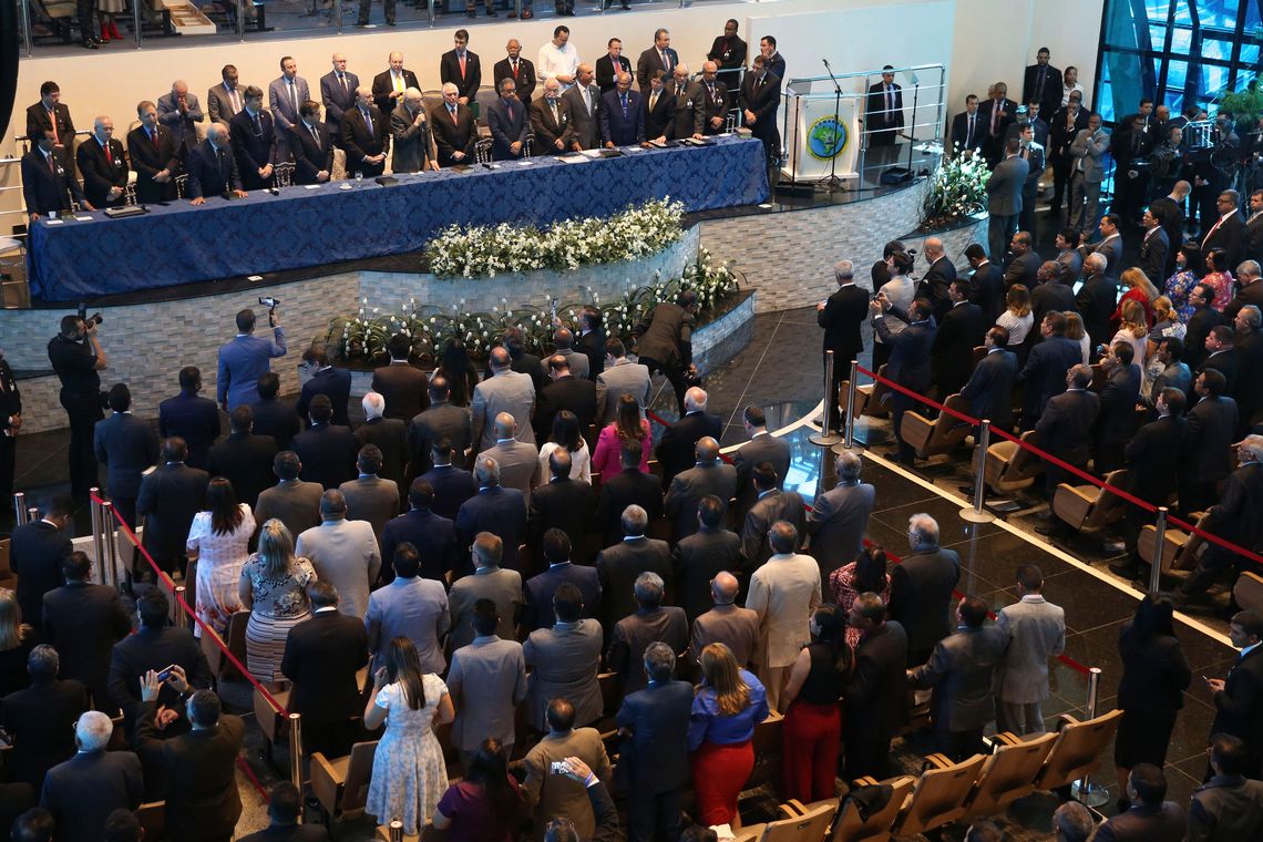 Valter Campanato/Agência Brasil O presidente Michel Temer, participa da Assembleia Geral Extraordinária da Convenção Nacional das Assembleias de Deus no Brasil (Conamad), em Brasília.