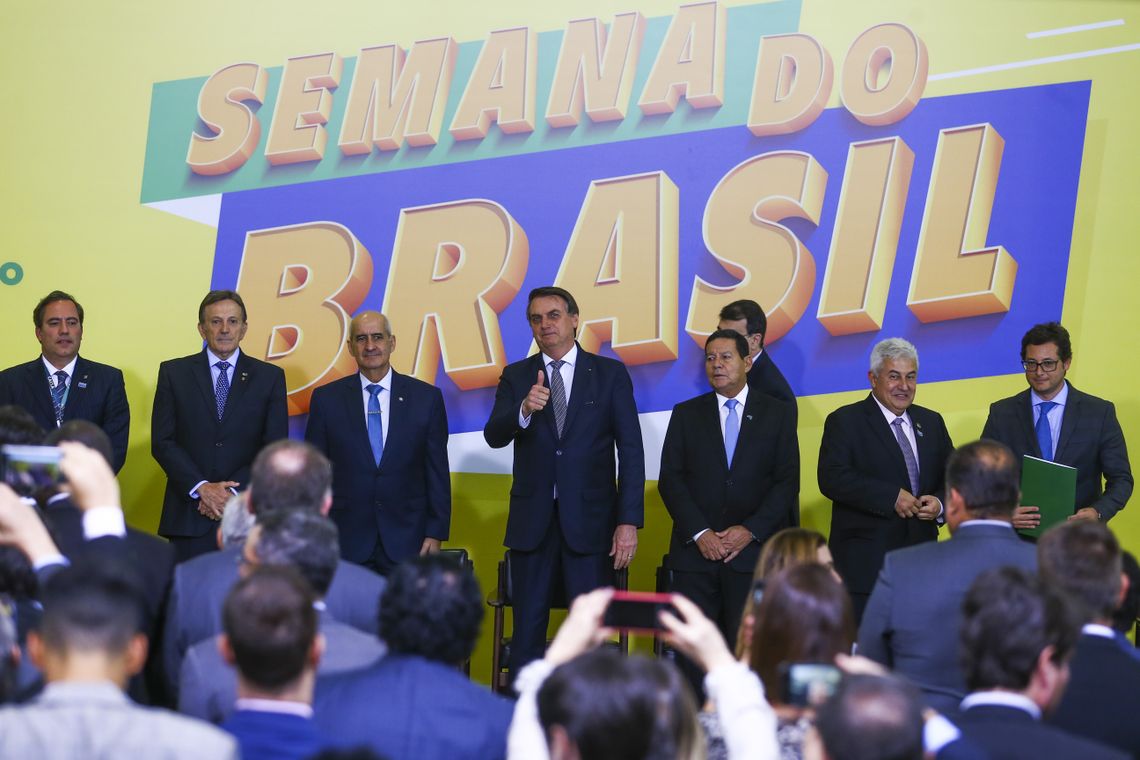 O presidente da República, Jair Bolsonaro, durante o Lançamento da Campanha Semana do Brasil