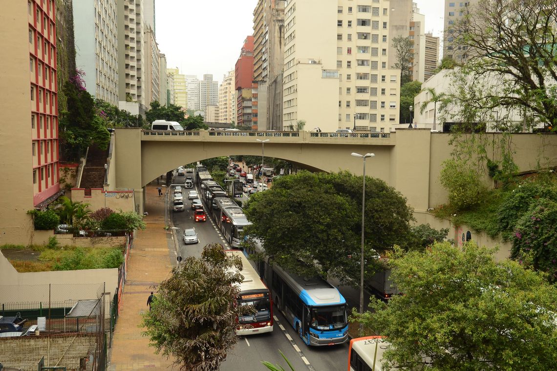 Sao Paulo - Paralisacao dos motoristas de onibus e cobradores na Avenida Nove de Julho, regiao central da cidade  (Rovena Rosa/Agencia Brasil)