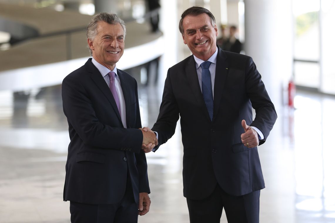 José Cruz/Agência Brasil Presidente Jair Bolsonaro recebe o presidente argentino, Mauricio Macri no Palácio do Planalto durante cerimônia oficial de chegada.
