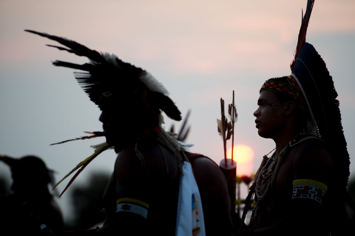 Marcelo Camargo/Agência Brasil Palmas/TO Índios Pataxó se reúnem em área próxima a Aldeia Okara, onde as etnias brasileiras estão hospedadas ( Marcelo Camargo/Agência Brasil)