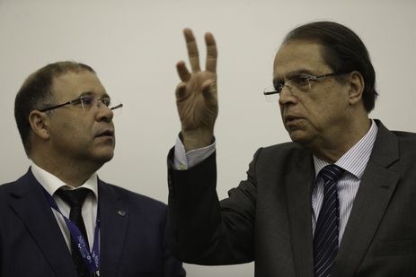 O presidente da Dataprev, André Leandro Magalhães, e o ministro do Trabalho, Caio Vieira de Mello, durante lançamento do serviço de solicitação do seguro-desemprego integralmente pela internet.