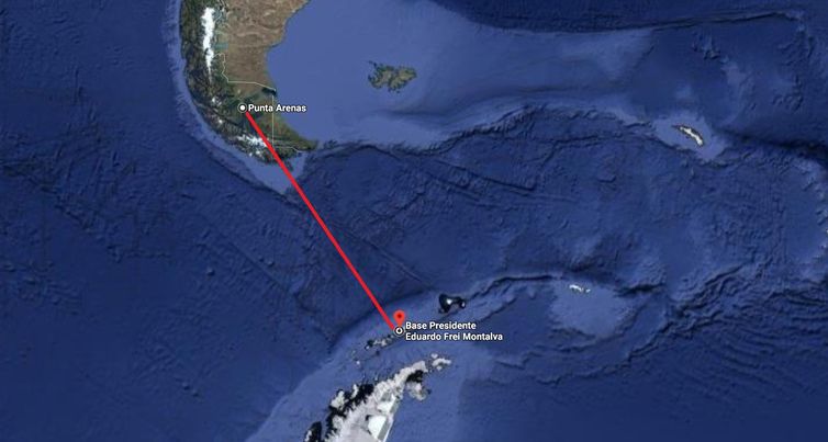 Divulgação/Google Maps Força Aérea do Chile informou que "38 pessoas, incluindo 17 tripulantes e 21 passageiros" estavam a bordo.