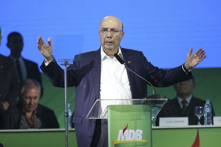 O ex-ministro Henrique Meirelles durante convenÃ§Ã£o Nacional do MDB em BrasÃ­lia.