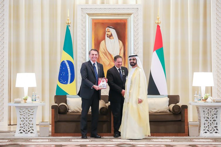 Clauber Cleber Caetano/PR/Direitos reservados Presidente Jair Bolsonaro se reúne com o Xeique Mohamed bin Rashed Al Maktoum, Vice-Presidente, Primeiro-Ministro dos Emirados Árabes Unidos