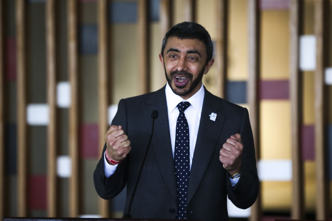 José Cruz/Agência Brasil O ministro dos Negócios Estrangeiros e Cooperação Internacional dos Emirados Árabes Unidos, Xeique Abdullah bin Zayed Al Nahayan, durante encontro com ministro das Relações Exteriores, Ernesto Araújo, no Palácio Itamaraty.