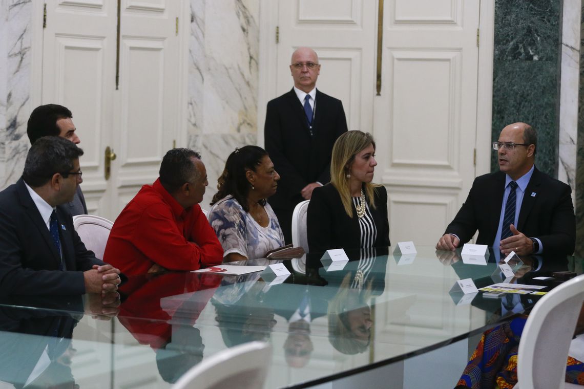 Tomaz Silva/Agência Brasil O governador do Rio de Janeiro, Wilson Witzel, recebe os pais da vereadora Marielle Franco e representantes da Anistia Internacional, no Palácio Guanabara.