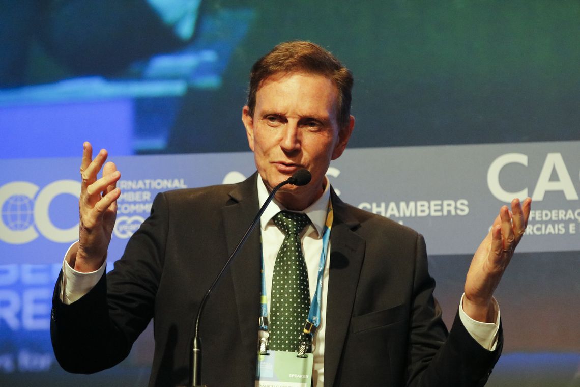 Tânia Rêgo/Agência Brasil O prefeito do Rio de Janeiro, Marcelo Crivella, participa da abertura do 11º Congresso Mundial de Câmaras, no Windsor Convention Center, na Barra da Tijuca, Rio de Janeiro.