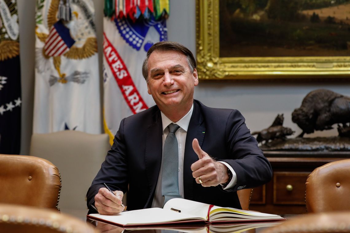 Alan Santos/PR O presidente do Brasil, Jair Bolsonaro, durante encontro com o presidente dos EUA, Donald Trump, na Casa Branca, em Washington (EUA).