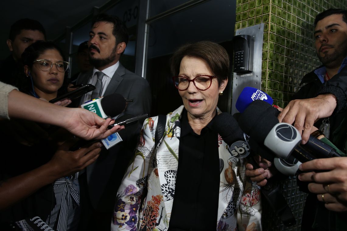 Antonio Cruz/ Agência Brasil A deputada federal e futura ministra da Agricultura no governo de Jair Bolsonaro, Tereza Cristina,dá entrevista na saída de sua residência em Brasília.