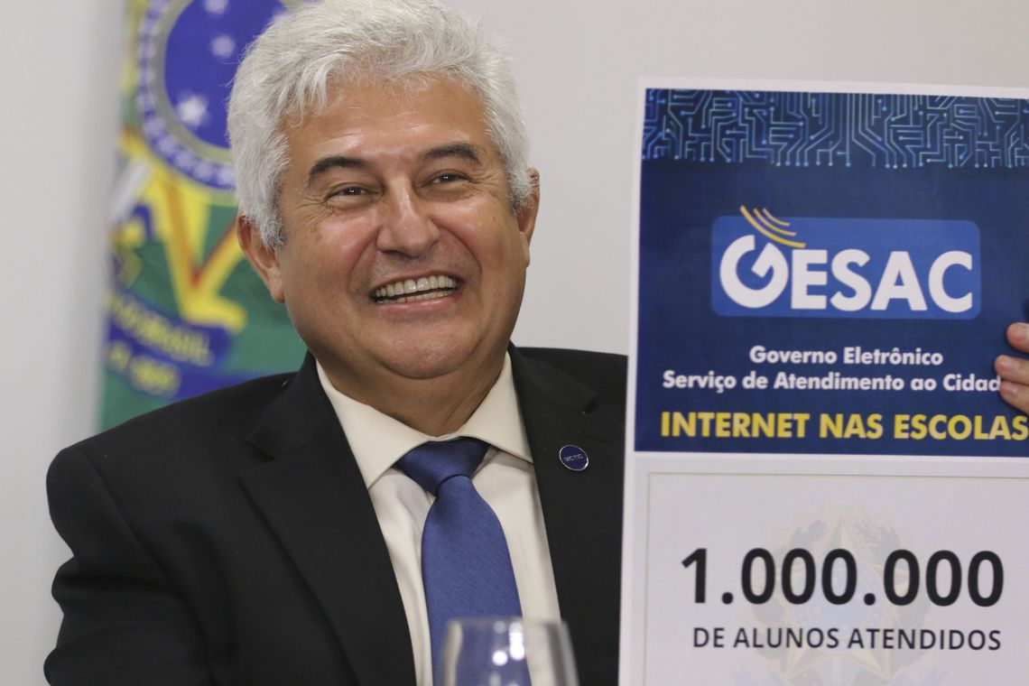 Valter Campanato/Agência Brasil O ministro da Ciência, Tecnologia, Inovações e Comunicações, Marcos Pontes, durante videoconferência com escola atendida pelo programa Gesac.