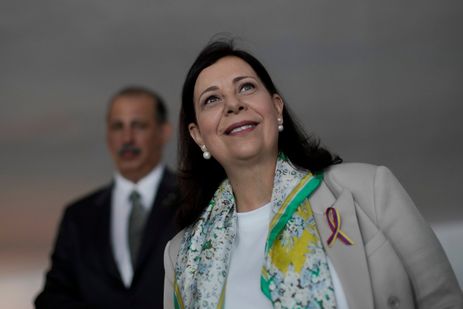 A representante da oposição venezuelana, Maria Teresa Belandria, que foi recebida como embaixadora oficial de seu paÃs no Brasil, participa de uma coletiva de imprensa em BrasÃlia