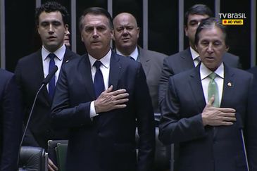 O presidente eleito Jair Bolsonaro no Congresso Nacional para a sessão solene de posse.
