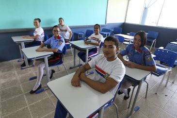 Alunos venezuelanos de escola pública em Pacaraima.