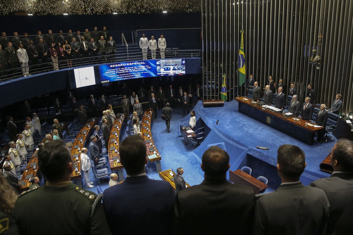 Antonio Cruz/Agência Brasil O ministro do GSI, Sérgio Etchegoyen, participa da sessão solene do Senado em comemoração dos 80 anos de criação do Gabinete de Segurança Institucional (GSI) da Presidência da República.