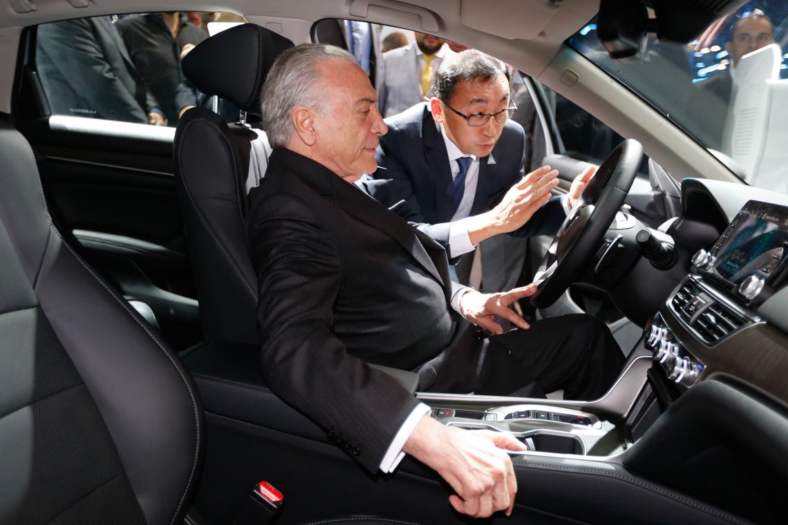 O presidente Michel Temer durante a abertura do Salão do Automóvel, em São Paulo.