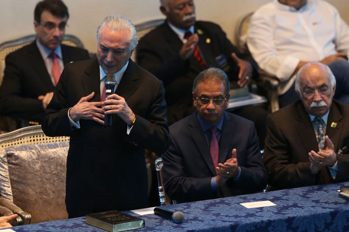 Valter Campanato/Agência Brasil O presidente Michel Temer, participa da Assembleia Geral Extraordinária da Convenção Nacional das Assembleias de Deus no Brasil (Conamad), em Brasília.