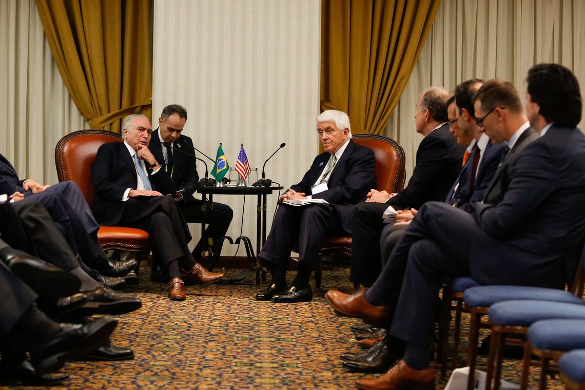 Alan Santos/PR Lima - O presidente Michel durante encontro com o presidente da Câmara de Comércio dos Estados Unidos da América, Thomas J. Donohue, no Peru, durante a 8ª Cúpula das Américas (Alan Santos/PR)