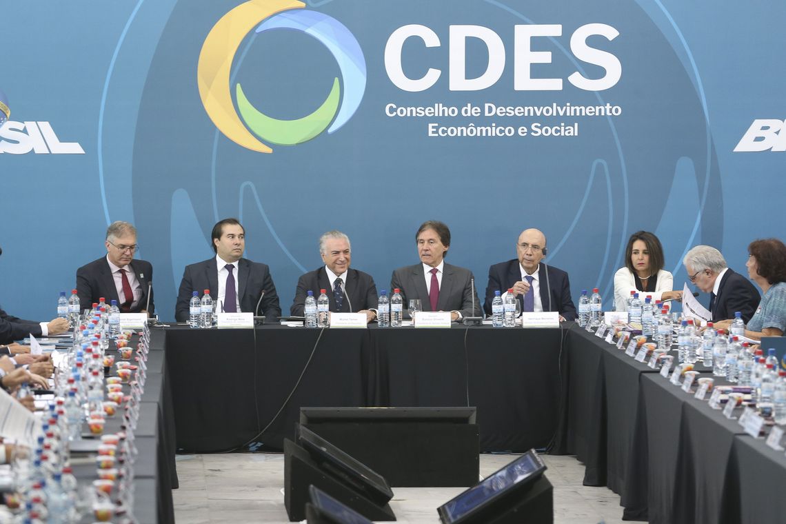 Antonio Cruz/ Agência Brasil Brasília - O presidente Michel Temer durante a 46ª Reunião Plenária do Conselho de Desenvolvimento Econômico e Social. Participaram do encontro os presidentes Rodrigo Maia, da Câmara, e Eunício Oliveira,do Senado, ministro da Fazenda,