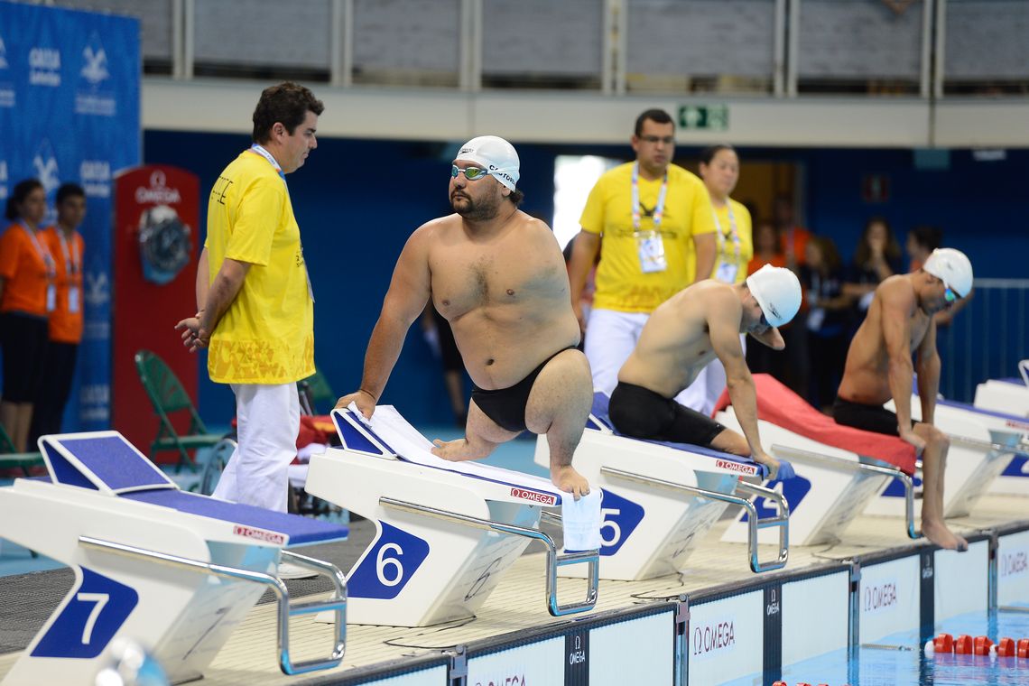 Fernando Frazão/Agência Brasil Rio de Janeiro - Atletas paralímpicos do México, Espanha e Brasil disputam prova de 50 metros nado peito, em evento-teste de natação no Estádio Aquático do Parque Olímpico, em Jacarepaguá (Fernando Frazão/Agência Brasil)