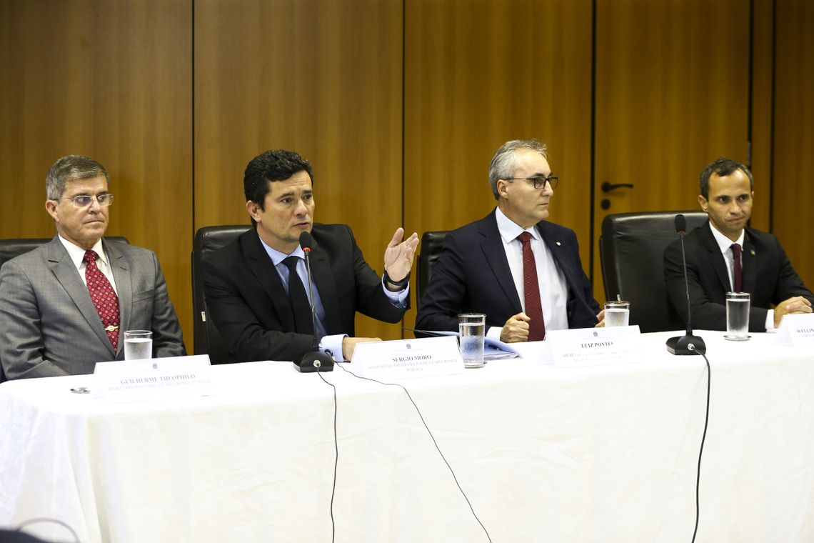 Marcelo Camargo/Agência Brasil O ministro da Justiça e Segurança Pública, Sergio Moro, participa de coletiva de imprensa para apresentação de plataforma digital com estatísticas oficiais de segurança pública.