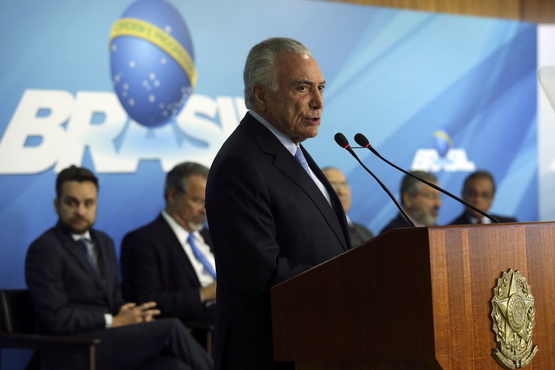 Valter Campanato/Agência Brasil O presidente Michel Temer discursa na cerimônia de sanção da lei que cria o Sistema Único de Segurança (SUSP), no Palácio do Planalto.