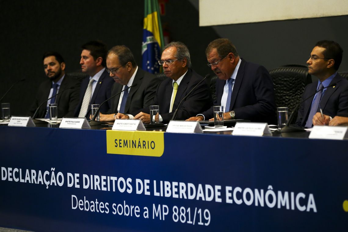 Marcelo Camargo/Agência Brasil O Ministro da Economia, Paulo Guedes, durante o Seminário Declaração de Direitos de Liberdade Econômica - Debates sobre a MP 881/19.