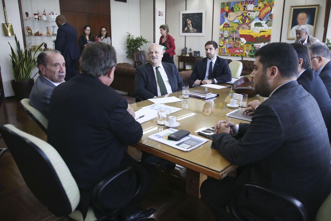 José Cruz/Agência Brasil Os ministros da Agricultura, Blairo Maggi, o de relações exteriores, Aloysio Nunes e do Comércio Exterior, Marcos Jorge durante reunião de negociações entre o Mercosul e a União Européia