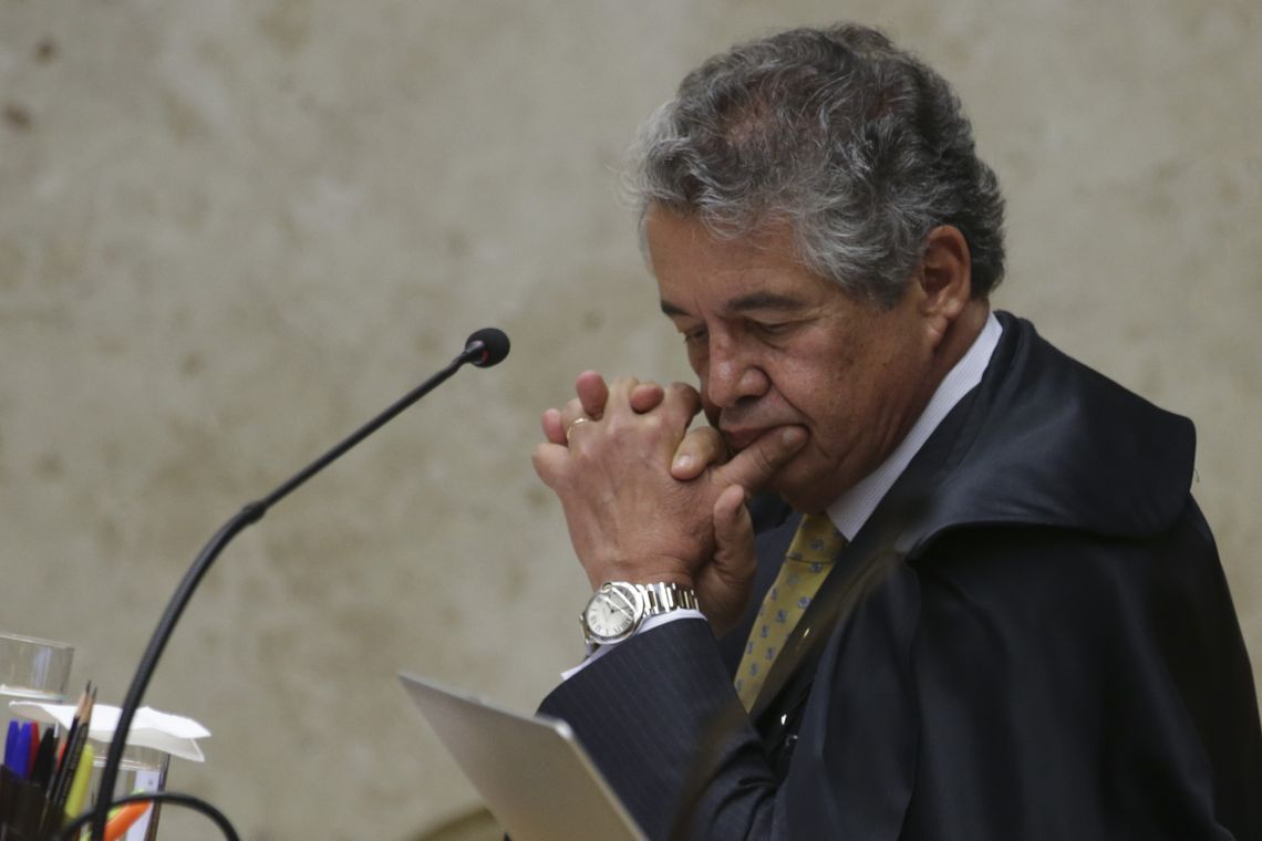 Antonio Cruz/Agência Brasil O ministro Marco Aurélio Mello durante o julgamento em que o STF decide pela legalidade ou não da prática de sacrifícios animais em cultos religiosos.