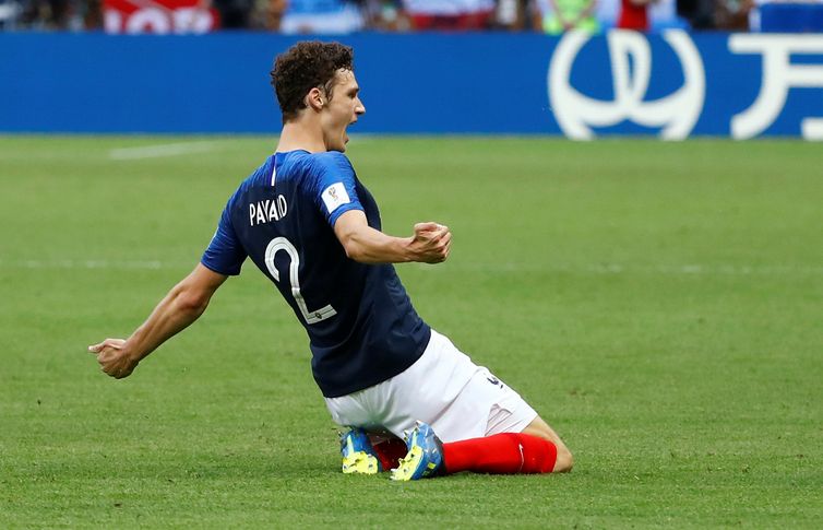 Soccer Football - World Cup - Round of 16 - France vs Argentina - Kazan Arena, Kazan, Russia - June 30, 2018  France's Benjamin Pavard celebrates scoring their second goal   REUTERS/Michael Dalder