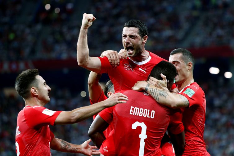 Copa 2018: SuÃ­Ã§a e Costa Rica. ComemoraÃ§Ã£o do primeiro gol da SuÃ­Ã§a.