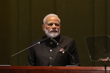 O Primeiro-ministro da República da Índia, Narendra Modi, durante diálogo dos Líderes com o Conselho Empresarial do BRICS 