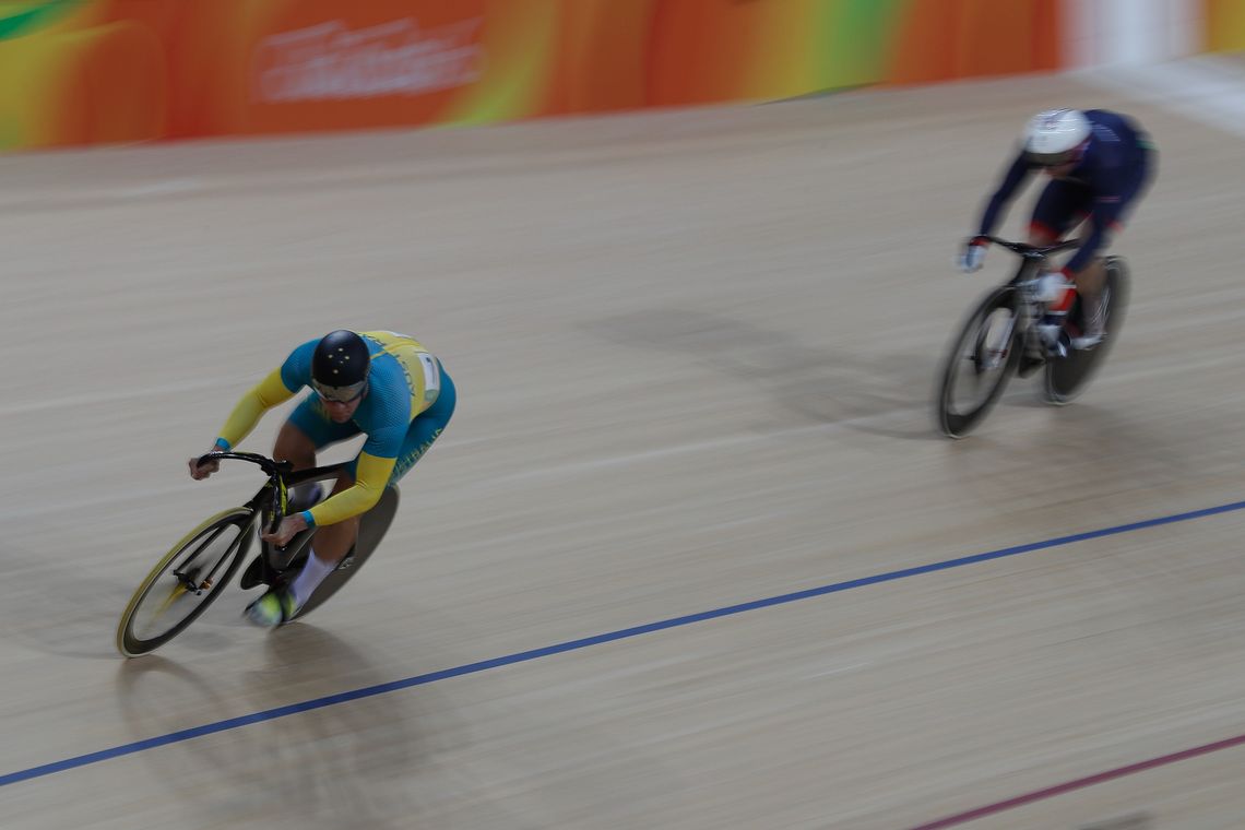 Fernando Frazão/Agência Brasil Rio de Janeiro - O britânico Jason Kenny e o autraliano Patrick Constable nas quartas-de-final sprint de ciclismo no Velódromo dos Jogos Rio 2016, no Parque Olímpico. (Fernando Frazão/Agência Brasil)
