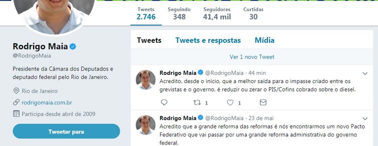 O deputado Rodrigo Maia apagou o Twitter