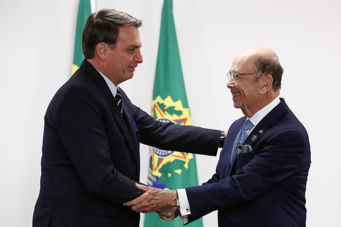 Marcos Corrêa/PR Presidente da República, Jair Bolsonaro, recebe o secretário de Comércio dos Estados Unidos, Wilbur L. Ross Júnior, no Palácio do Planalto.