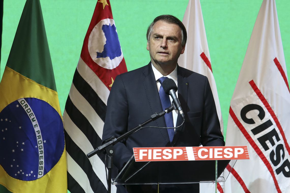 Rovena Rosa/Agência Brasil O presidente da República, Jair Bolsonaro, discursa durante encontro com lideranças empresariais, na sede da Federação das Indústrias do Estado de São Paulo (Fiesp).