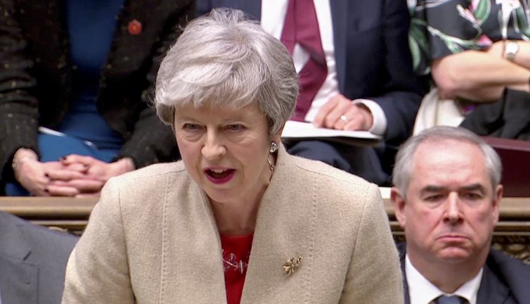 Britain&#039;s Prime Minister Theresa May speaks in the Parliament in London, Britain, March 29, 2019 in this screen grab taken from video. Reuters TV via REUTERS
