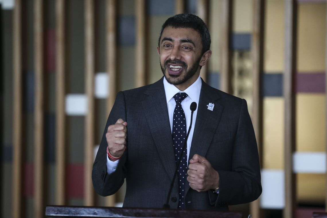 José Cruz/Agência Brasil O ministro dos Negócios Estrangeiros e Cooperação Internacional dos Emirados Árabes Unidos, Xeique Abdullah bin Zayed Al Nahayan, durante encontro com ministro das Relações Exteriores, Ernesto Araújo, no Palácio Itamaraty.