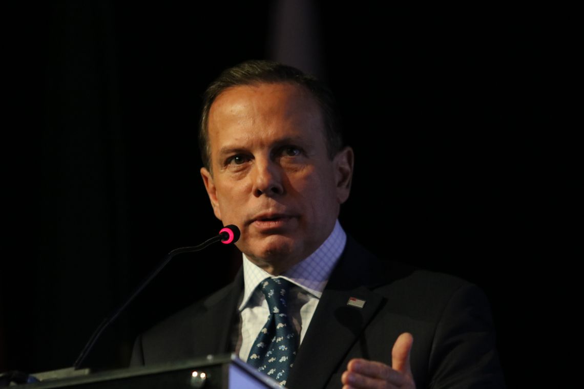 O governador do estado de São Paulo, João Dória, fala durante abertura do Salão Internacional de Avicultura e Suinocultura, no Palácio de Convenções do Anhembi.