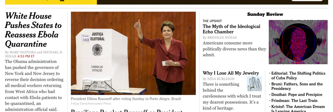 The New York Times repercute reeleição de Dilma Rousseff O jornal norte-americano afirma que Dilma venceu Aécio em uma tumultuada disputa marcada por acusações de corrupção e insultos pessoais.