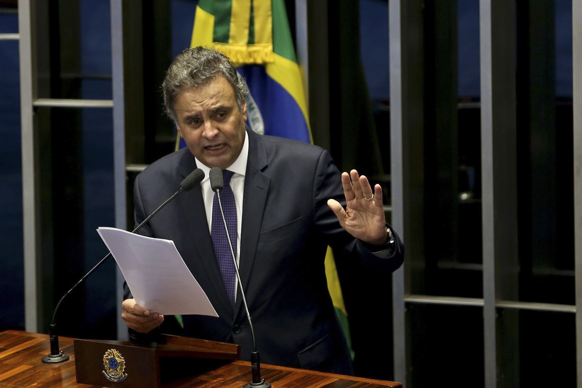 Wilson Dias/Agência Brasil Brasília - Aécio Neves se defende das acusações de ter recebido propina da Odebrecht em uma conta bancária em Nova York (Wilson Dias/Agência Brasil)