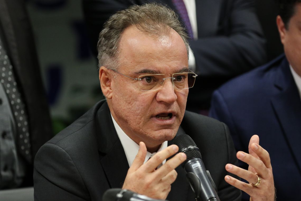 O relator na Comissão Especial da Reforma da Previdência, deputado Samuel Moreira, durante coletiva de imprensa sobre a reforma.