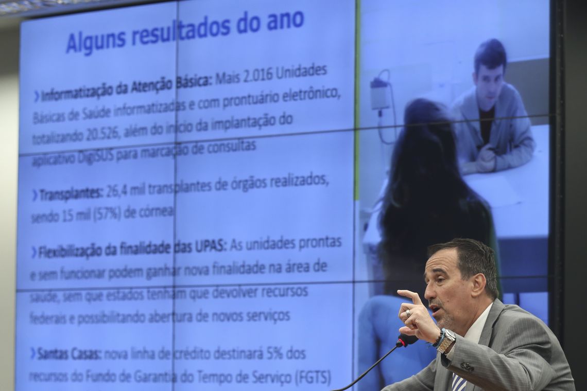Antonio Cruz/Agência Brasil O ministro da Saúde, Gilberto Occhi, participa de audiência pública na Comissão Mista de Orçamento (CMO) sobre indicadores e o desempenho orçamentário do Sistema Único de Saúde (SUS) nos dois primeiros quadrimestres do ano.